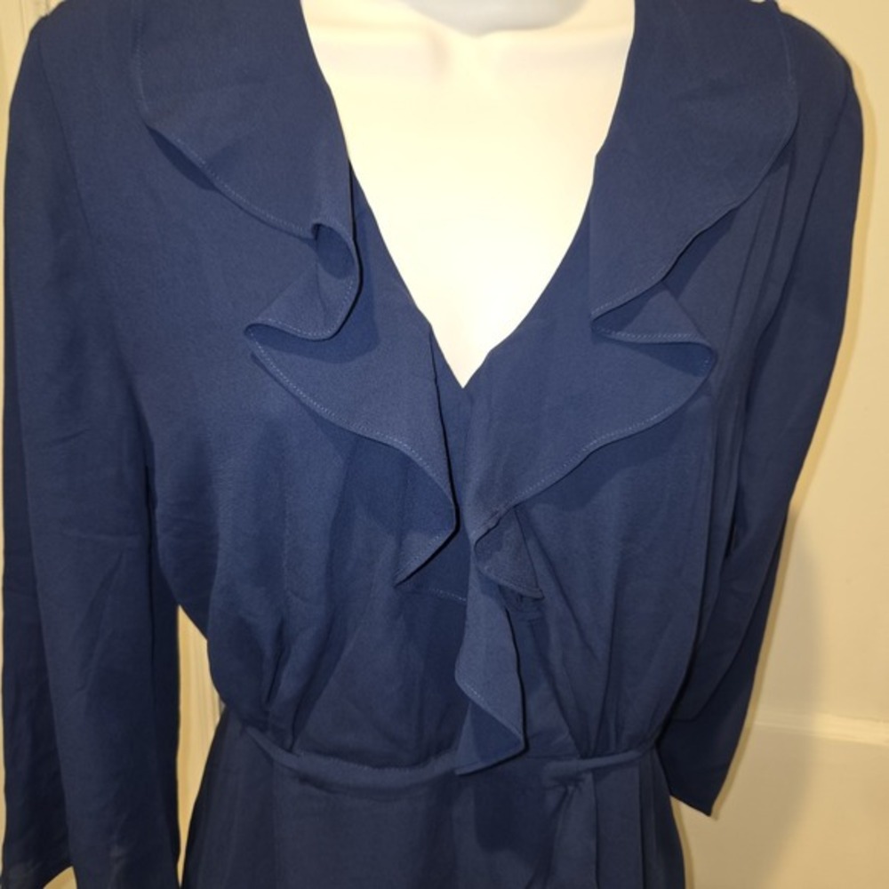NWT AQUA Blue Chiffon Ruffle V-Neck Fun Flirty Casual to Cocktail Dress M - Picture 3 of 10